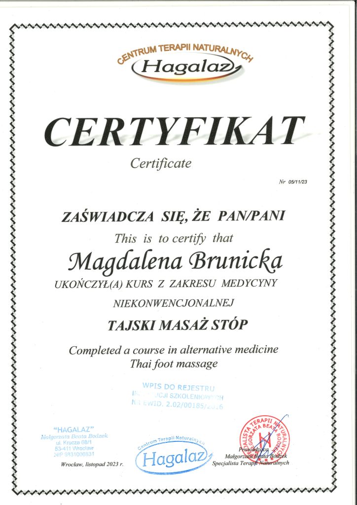 masaż tajski certyfikat